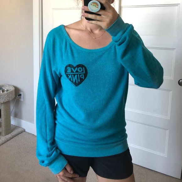 Victoria's Secret PINK slouchy teal sweater - Picture 6 of 7